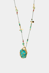 Dikochi - Gold Cage Turquoise Necklace