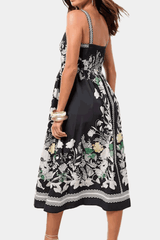 Lipsy - Black Floral Placement Print Square Neck Poplin Midi Dress With Pockets