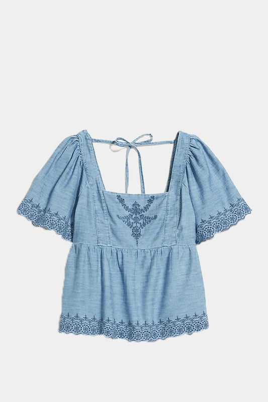 Old Navy - Flutter-Sleeve Embroidered Tie-Back Top
