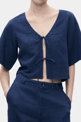 Mango - Flowy Denim Top With Bows