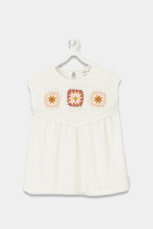 Tao - Cream Organic Cotton Crochet T-Shirt