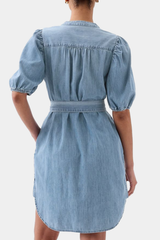 Gap - Puff-Sleeve Denim Mini Dress Light Wash Indigo