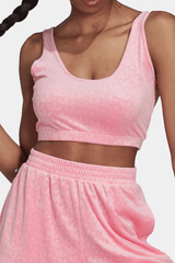 Adidas - Luxe Lounge Velour Repeat Logo Cropped Top - Women