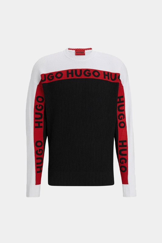 Hugo Boss - Logo Striped Crew Neck Cotton Relaxed Fit Sweater