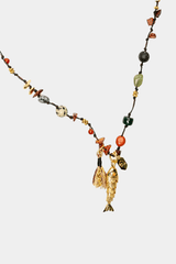 Dikochi - Handmade Beaded Featuring a Gold-Toned Fish Charm Necklace