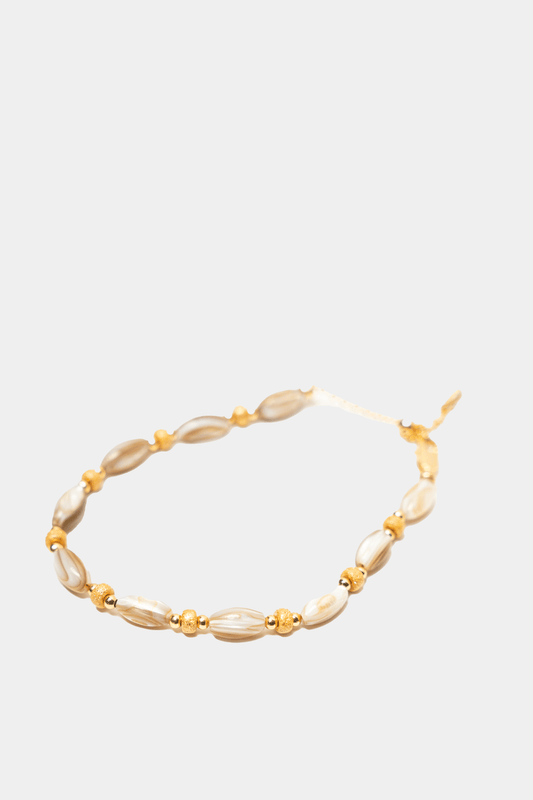 Dikochi - Gold-Toned Beaded with Natural Stone Oval-Shaped Bracelet