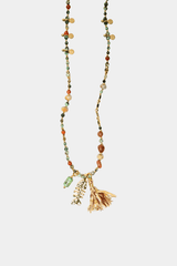 Dikochi - Beaded Necklace with a Gold-Tone Fish Skeleton Charm
