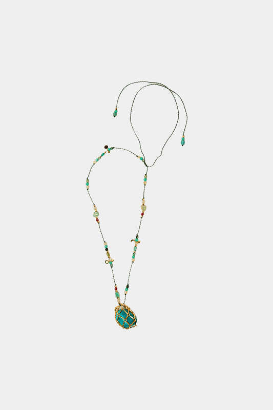 Dikochi - Gold Cage Turquoise Necklace