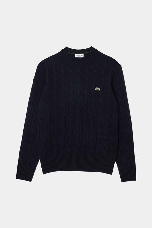 Lacoste - Men's Carded Wool Cable Knit Crew Neck Sweater
