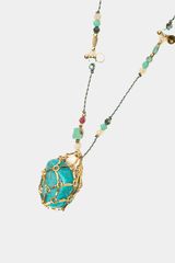 Dikochi - Gold Cage Turquoise Necklace