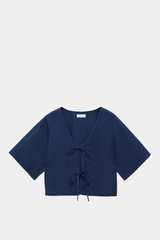 Mango - Flowy Denim Top With Bows