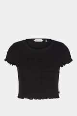 Tom Tailor - Cropped T-shirt With Wavy Hem In Black