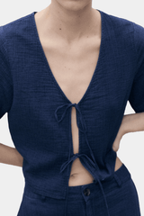 Mango - Flowy Denim Top With Bows