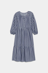 Old Navy - Blue White Striped All Day Midi Swing Long Sleeve