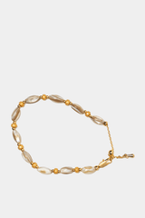 Dikochi - Gold-Toned Beaded with Natural Stone Oval-Shaped Bracelet