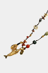 Dikochi - Handmade Beaded Featuring a Gold-Toned Fish Charm Necklace