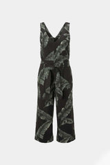 Tom Tailor - Sleeveless Printed Linen Jumpsuit Ecru Tropical Leaves Design