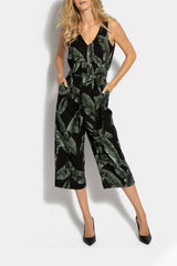 Tom Tailor - Sleeveless Printed Linen Jumpsuit Ecru Tropical Leaves Design