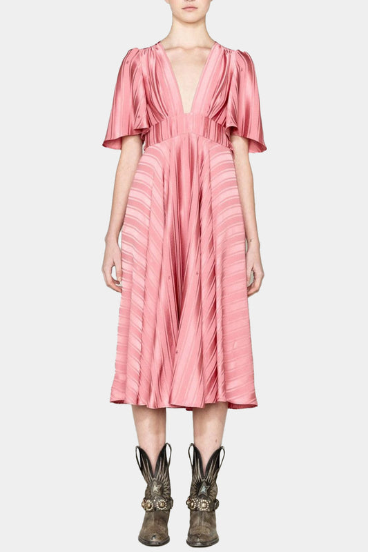 Golden Goose - Hana Striped Crêpe And Satin Dress In Pink