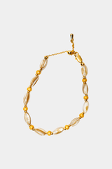 Dikochi - Gold-Toned Beaded with Natural Stone Oval-Shaped Bracelet