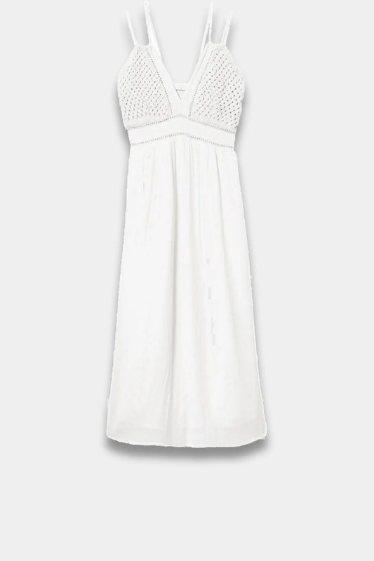 Promod - Long Crochet Detail Dress - Ecru