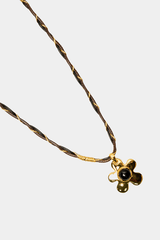 Dikochi - Gold-Tone Flower Pendant Necklace with a Black Center Stone