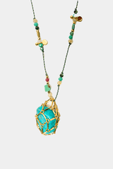 Dikochi - Gold Cage Turquoise Necklace