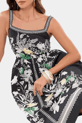 Lipsy - Black Floral Placement Print Square Neck Poplin Midi Dress With Pockets