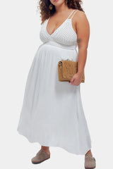 Promod - Long Crochet Detail Dress - Ecru