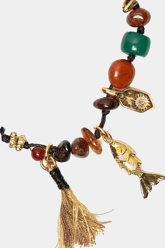 Dikochi - Natural Stone with Gold Fish Charm Bracelet