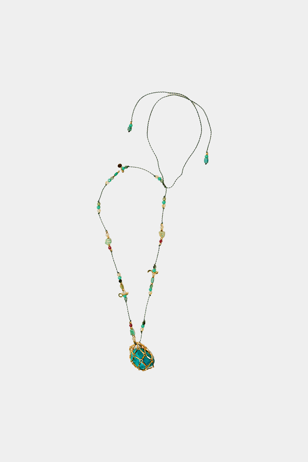 Dikochi - Gold Cage Turquoise Necklace