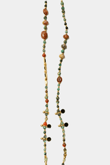 Dikochi - Beaded Necklace with a Gold-Tone Fish Skeleton Charm