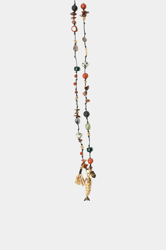 Dikochi - Handmade Beaded Featuring a Gold-Toned Fish Charm Necklace
