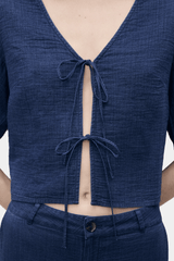 Mango - Flowy Denim Top With Bows