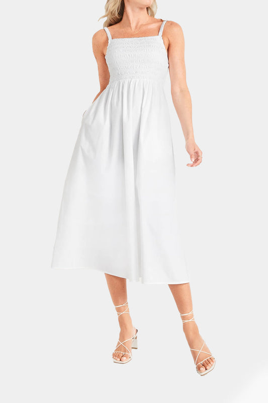 Old Navy - Fit & Flare Sleeveless Cotton-Poplin Smocked-Bodice Midi Dress