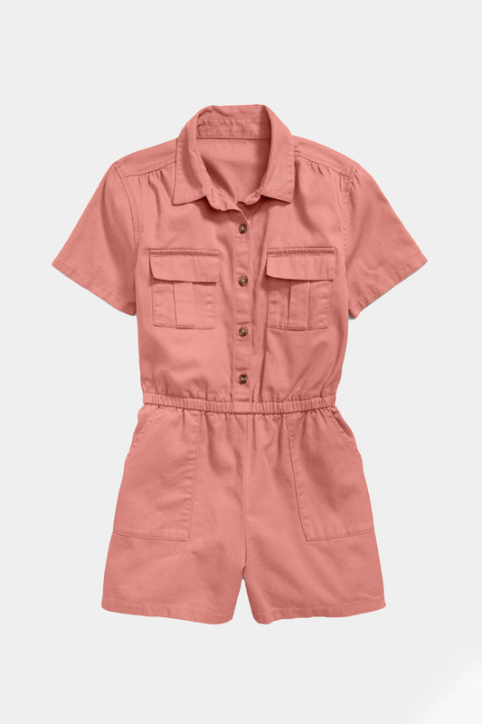 Old Navy - Twill Utility-Pocket Short-Sleeve Romper For Girls