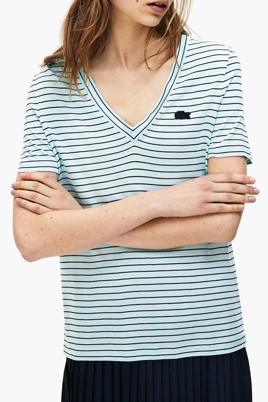 Lacoste - Women's Crew Neck Striped Cotton T-Shirt