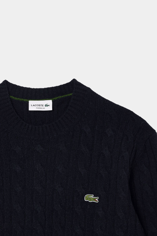Lacoste - Men's Carded Wool Cable Knit Crew Neck Sweater