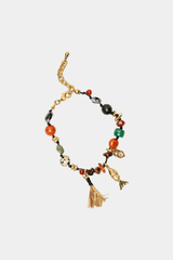 Dikochi - Natural Stone with Gold Fish Charm Bracelet